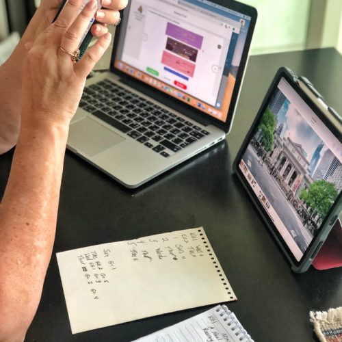 working at computer